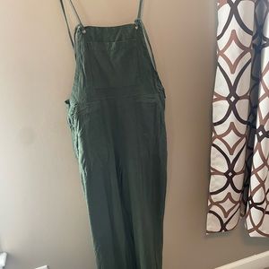 Green linen jumpsuit/overalls